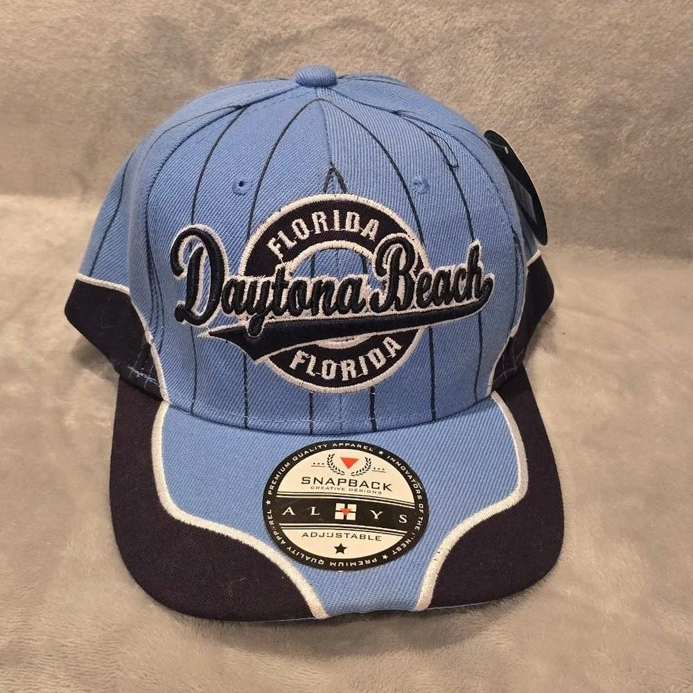 Allys Collection Daytona Beach Florida Snapback Hat Light Blue Pinstripe Cap NEW